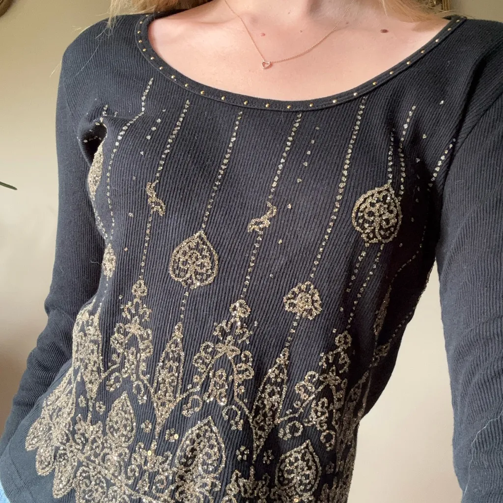 Vintage Paper Tag Beaded Long Sleeve Tee Black Size M - Image 7