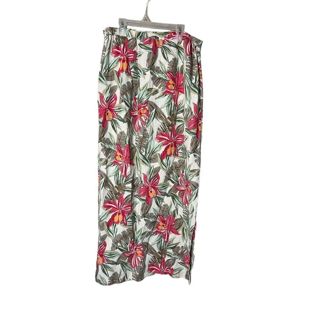Vintage‎ Anna and Frank Silk Linen Blend Flower Print Maxi Skirt Size M Green Size M - Image 7