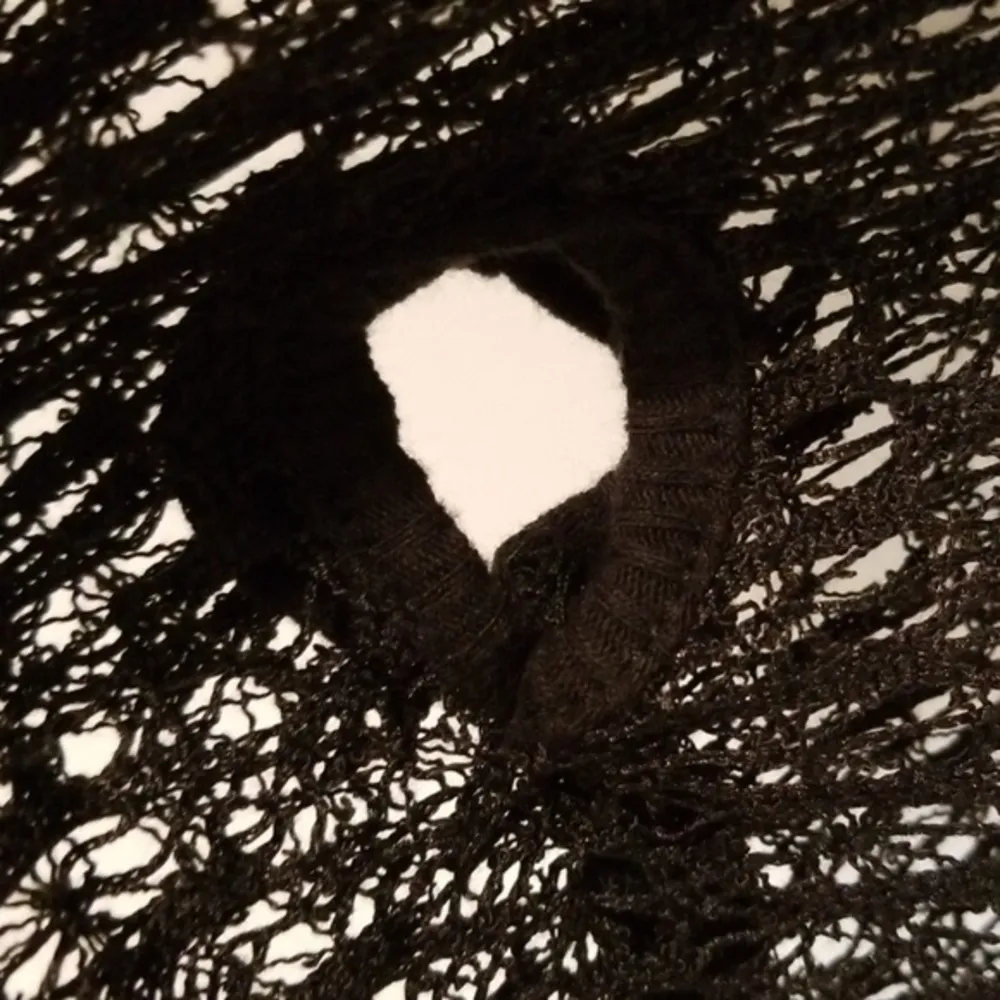 Derek Heart  Black Poncho See Thru Netted Dolman Bat Wing Large Junior - Image 5