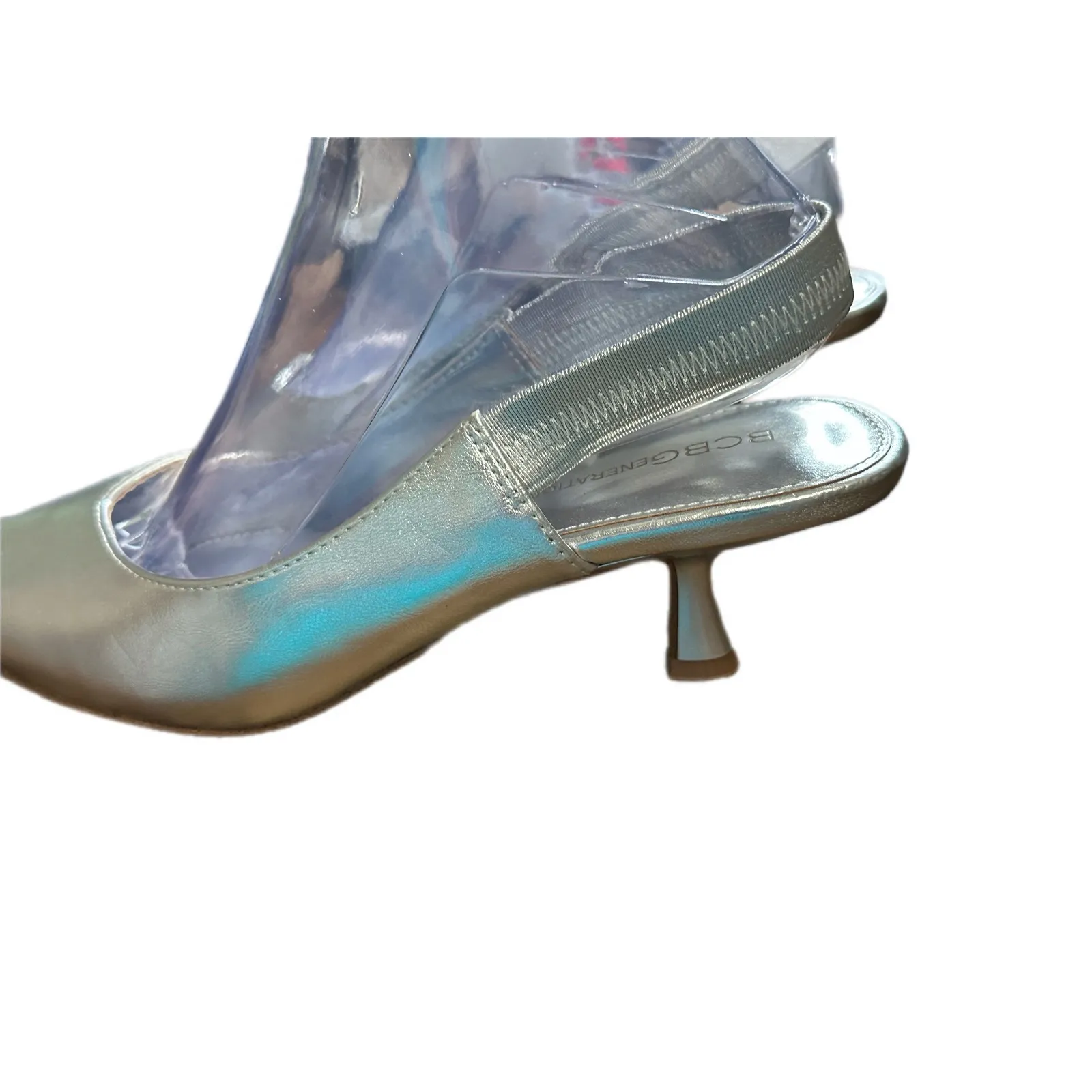 BCBG Generation Silver Metallic Pointed Toe Kitten Heel Slingback Pumps Size 7 - Image 3