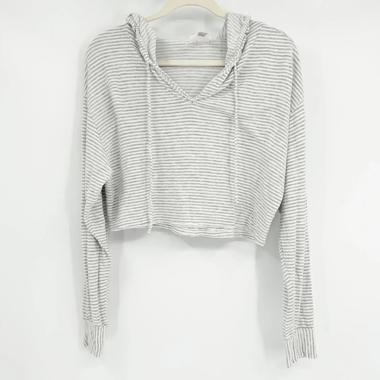 Beach Bunny Womens Lounge Cameron Striped Cropped Hoodie Size S Gray White - Image 2