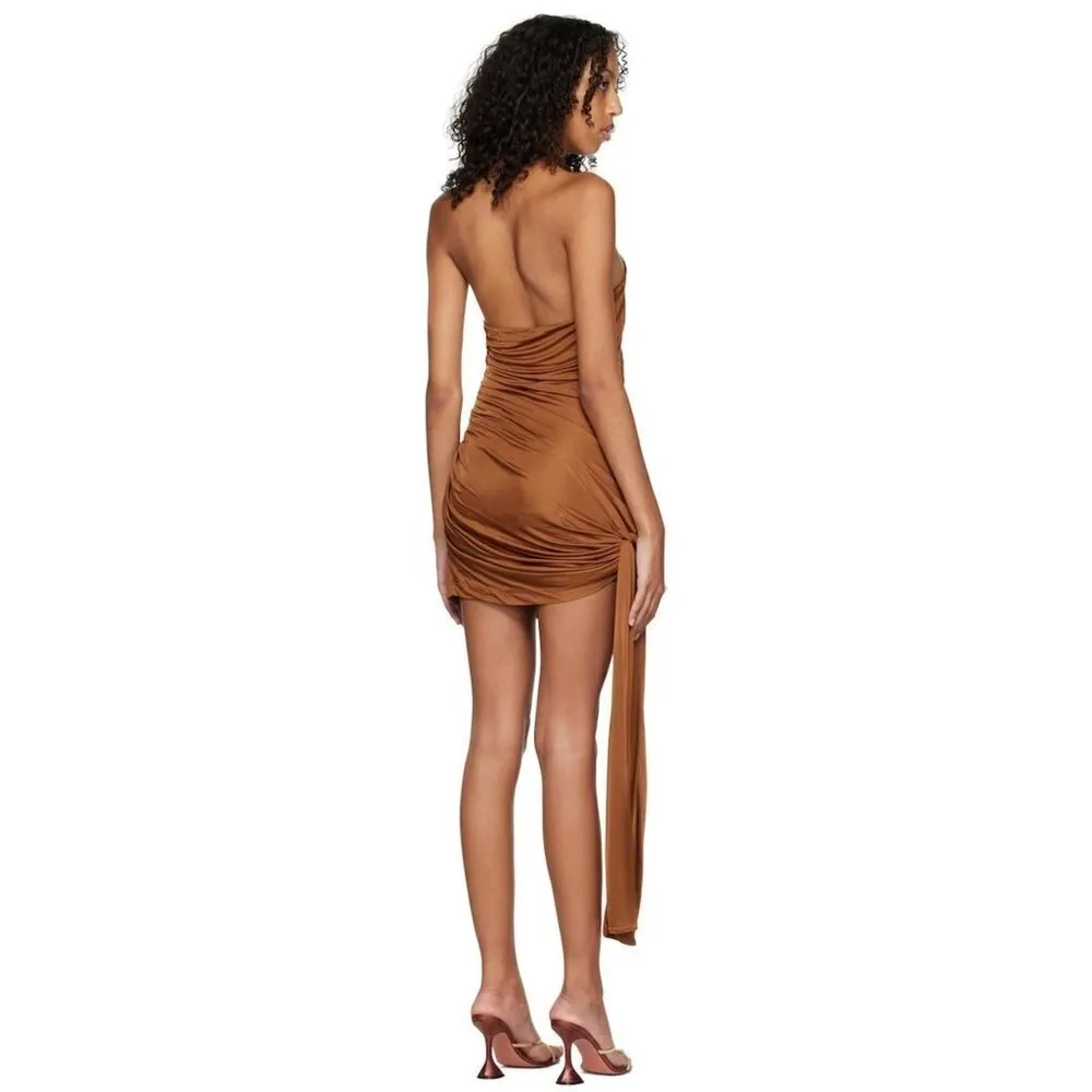 GAUGE81 Riga Halter Slinky Dress in Chestnut Brown Large New Womens Cocktail - Image 13
