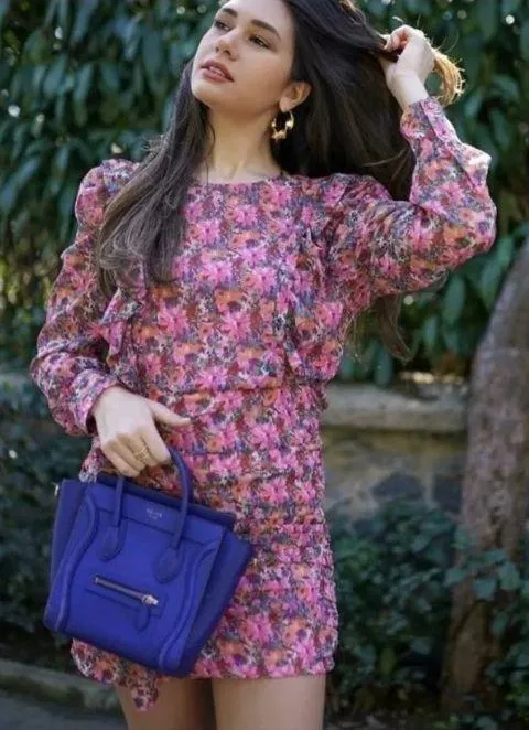 ZARA Pink Floral Draped Print Mini Dress - Image 3