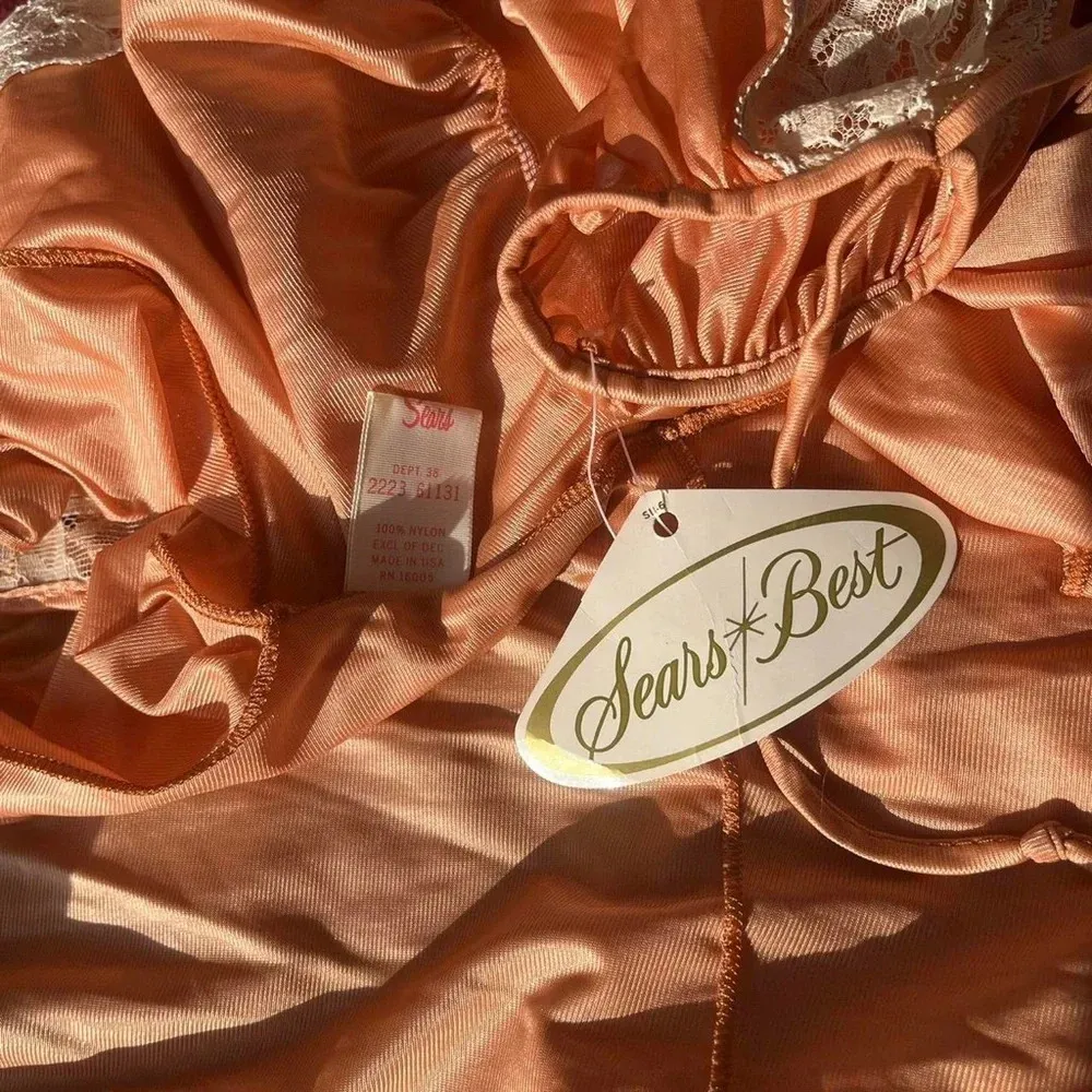 Vintage Sears Best coral wrap tie lingerie robe with lace Peignoir Women’s M Size M - Image 4
