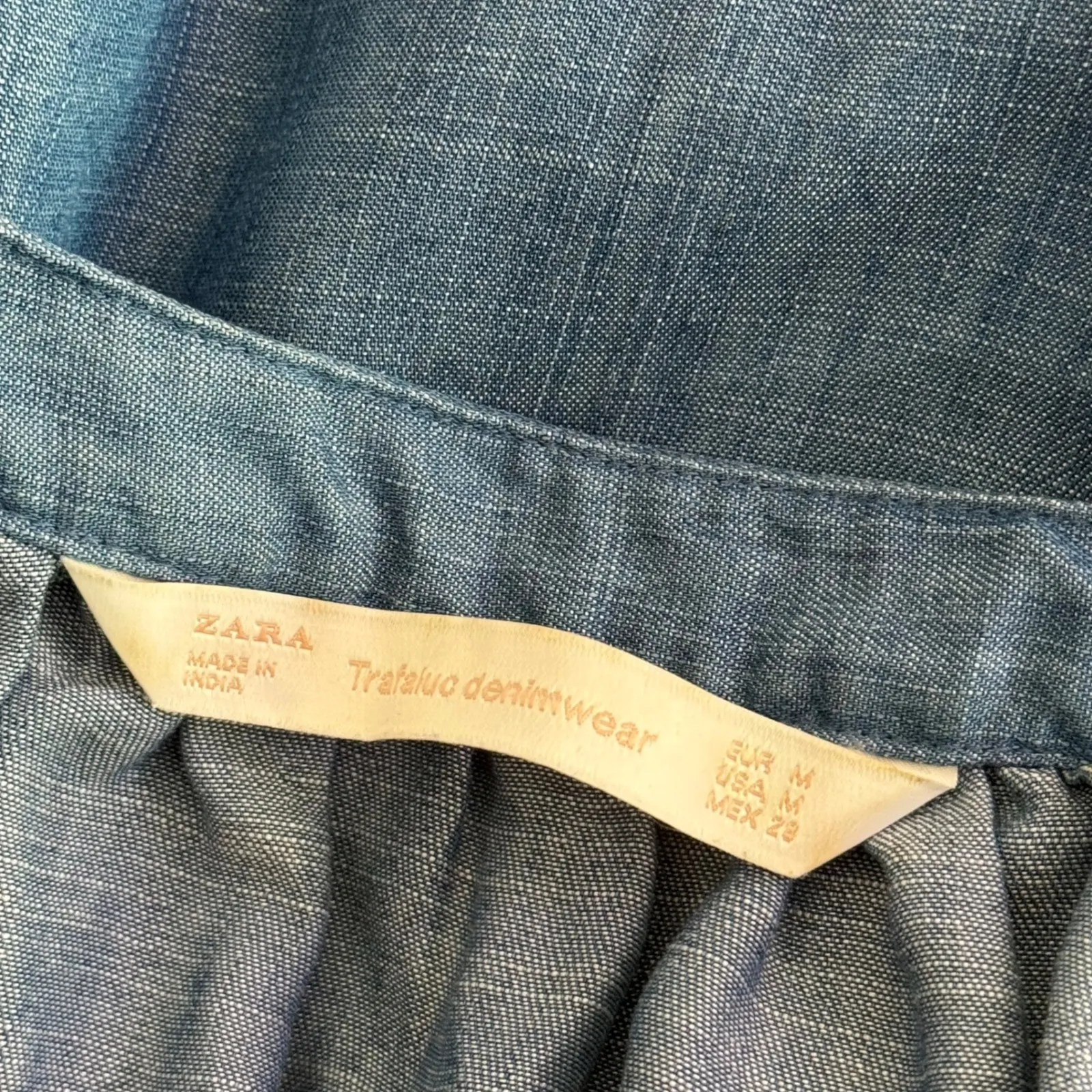 ZARA Embroidered Chambray Tunic Balloon Sleeve Size M BOHO Peasant Ethnic - Image 6