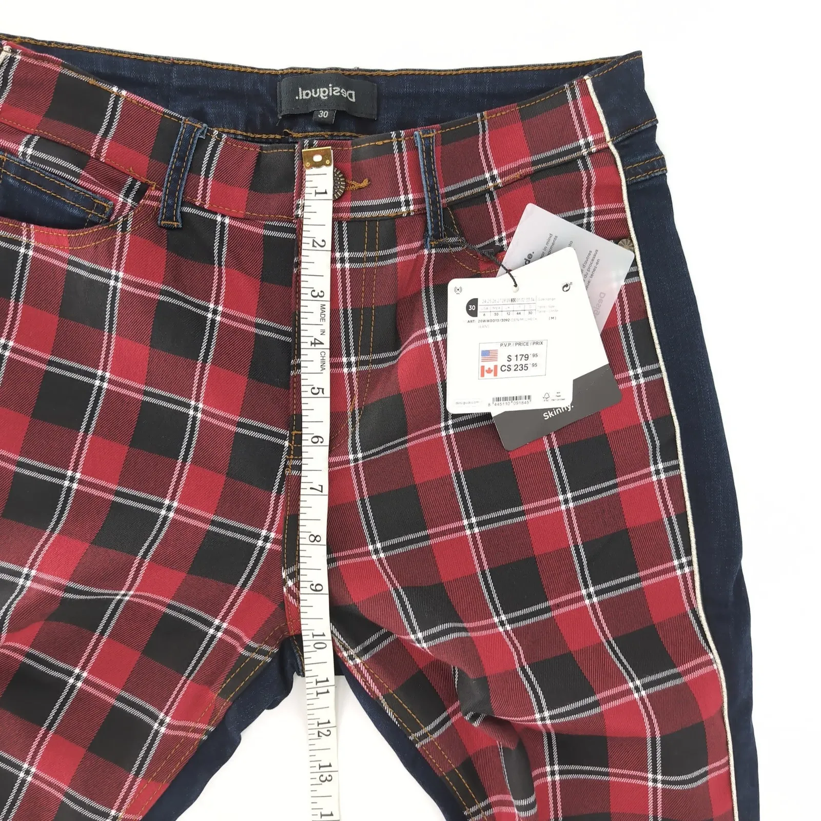 Desigual Womens Denim Check Tartan Slim Fit Jeans - US Size 6 / UK Size 12 - NEW - Image 11