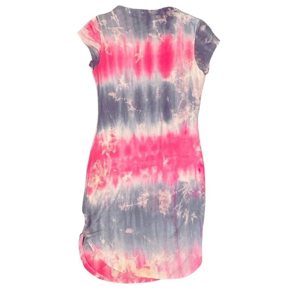 Black Bead Womens Short Sleeve Stretch Bodycon Lined Mini Dress, Tie Dye S - Image 3