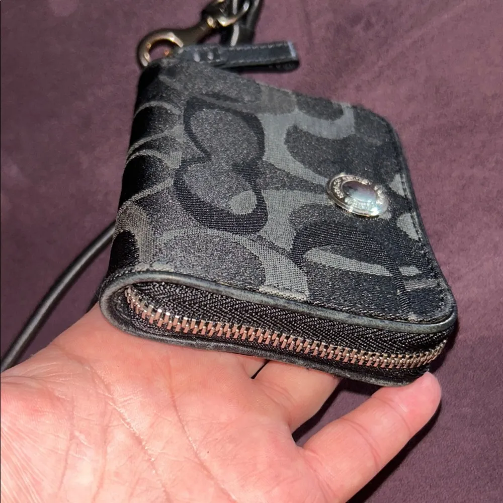 Coach Black Mini Canvas Monogram Wallet with Removable Shoulder Strap - Image 6