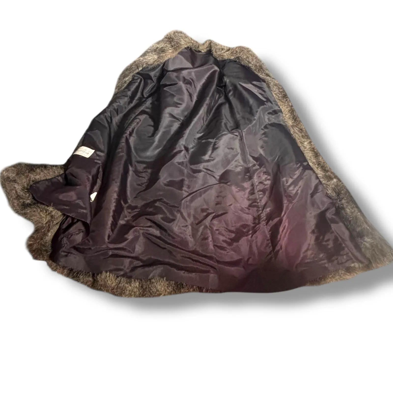 Vintage Furrina Faux Fur Long Coat Brown Gray USA Made Elegant Classic Outerwear Size M - Image 8