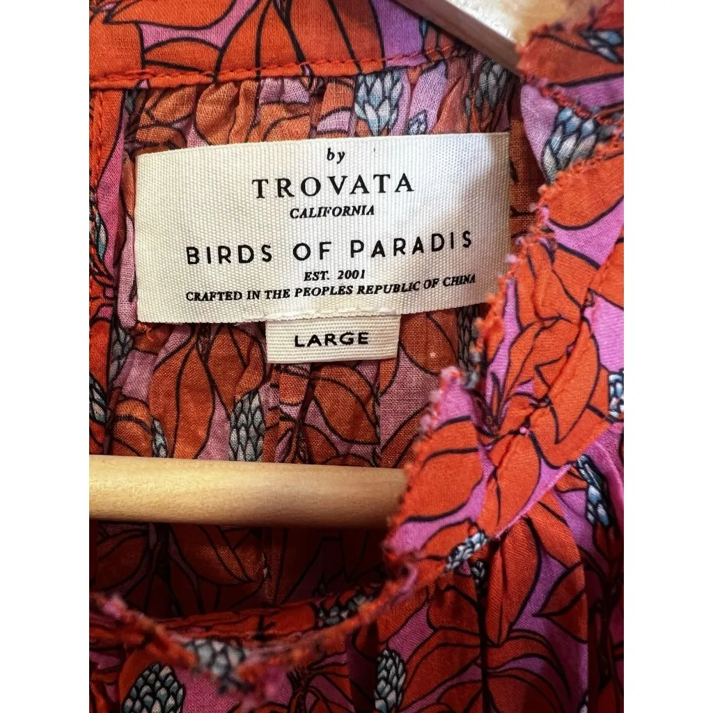 Trovata Carla Floral Blouse Large High Neck Red Pink Fan Flower NWT Cotton - Image 7