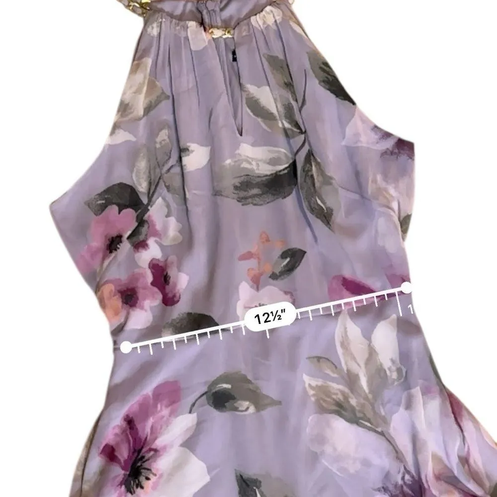 White House Black Market Women's Halter Dress Size 6 Floral Chiffon Hi Lo - Image 11