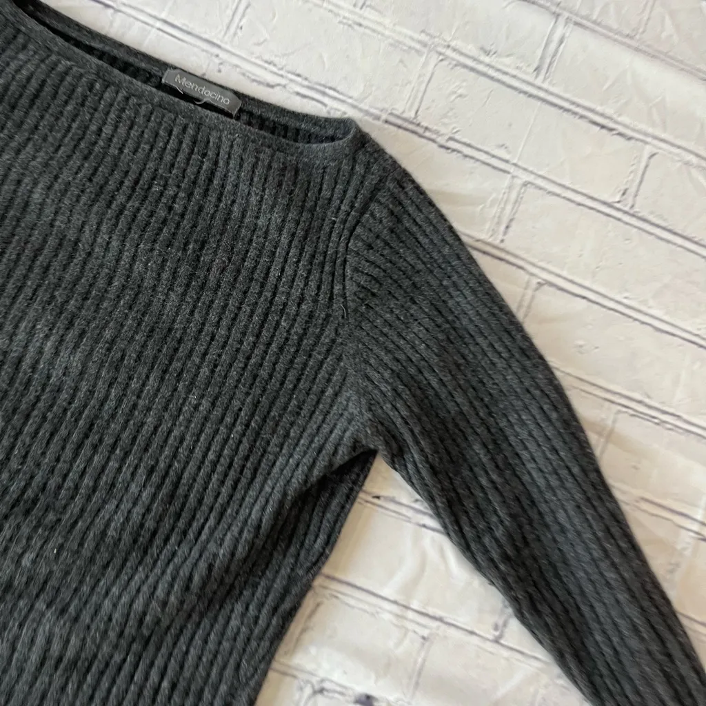 Mendocino Cashmere Crew Neck Ribbed Sweater Dark Grey Women’s M Boxy 3/4 Sleeve Black Size M - Image 5