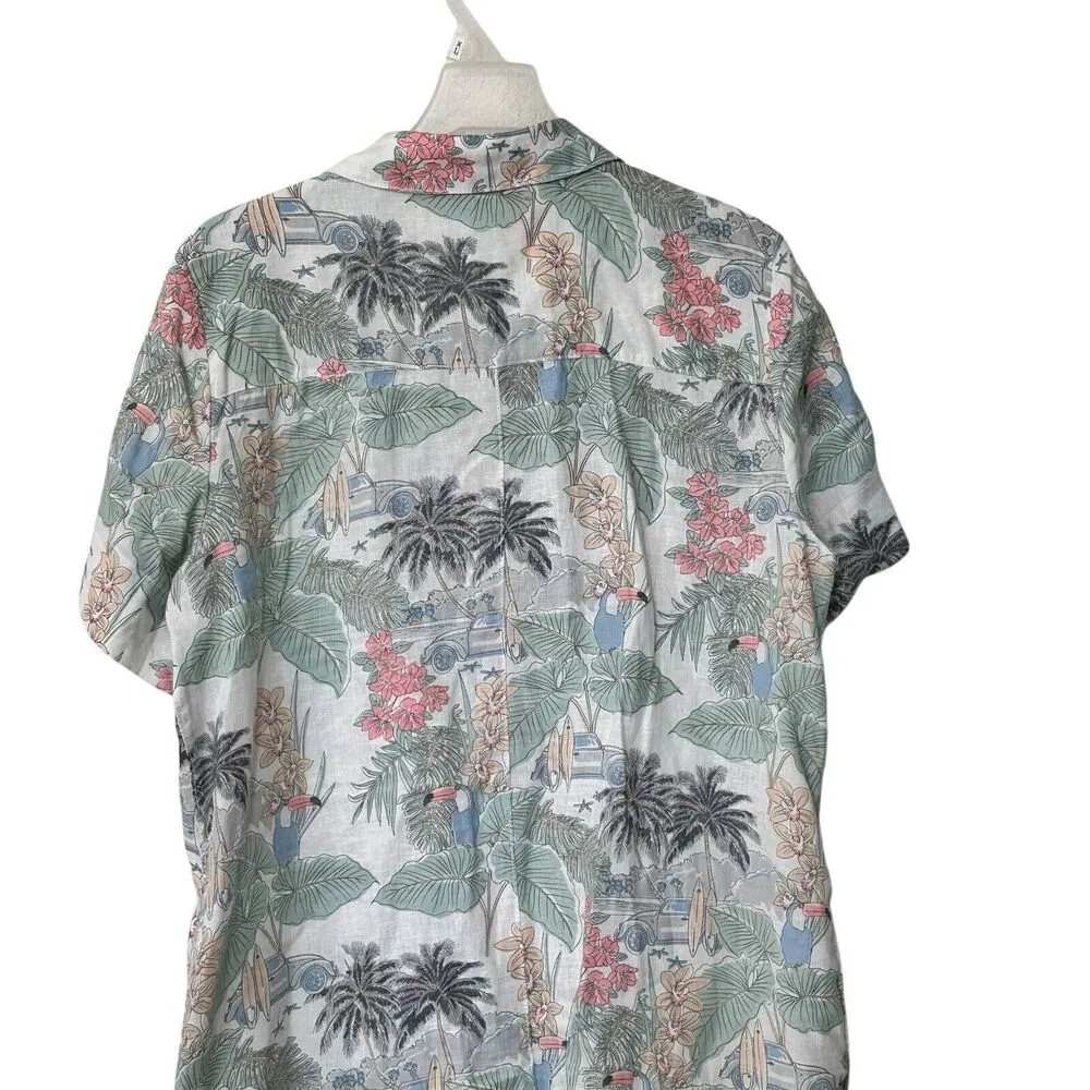 C&C California Tropical Palm Floral Short Sleeve  Linen Shirt Dress pockets L - Image 7