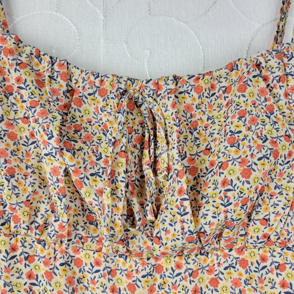 Trixxi Romper Large Red Floral Spaghetti Strap Flounce Bottom Back Zip Lined - Image 3