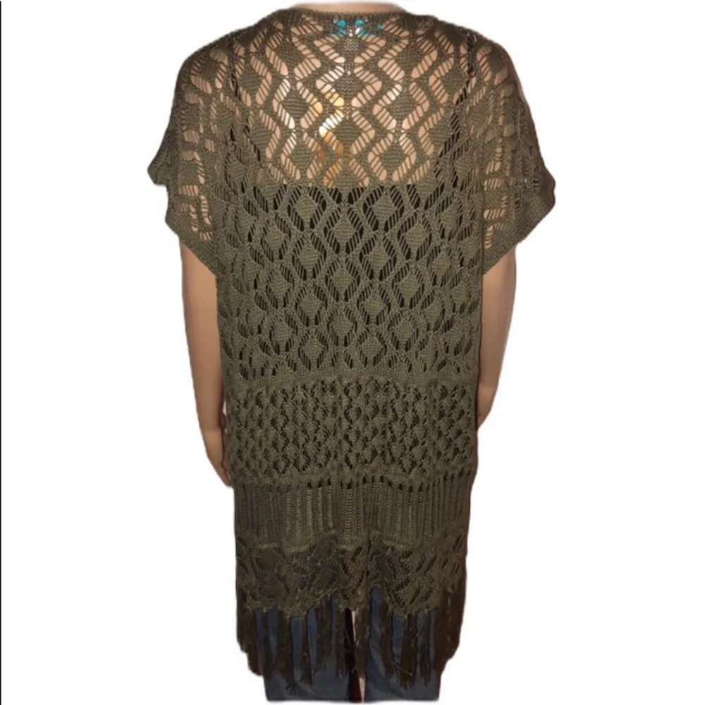 Buttons open knit open front fringed cardigan - Image 3