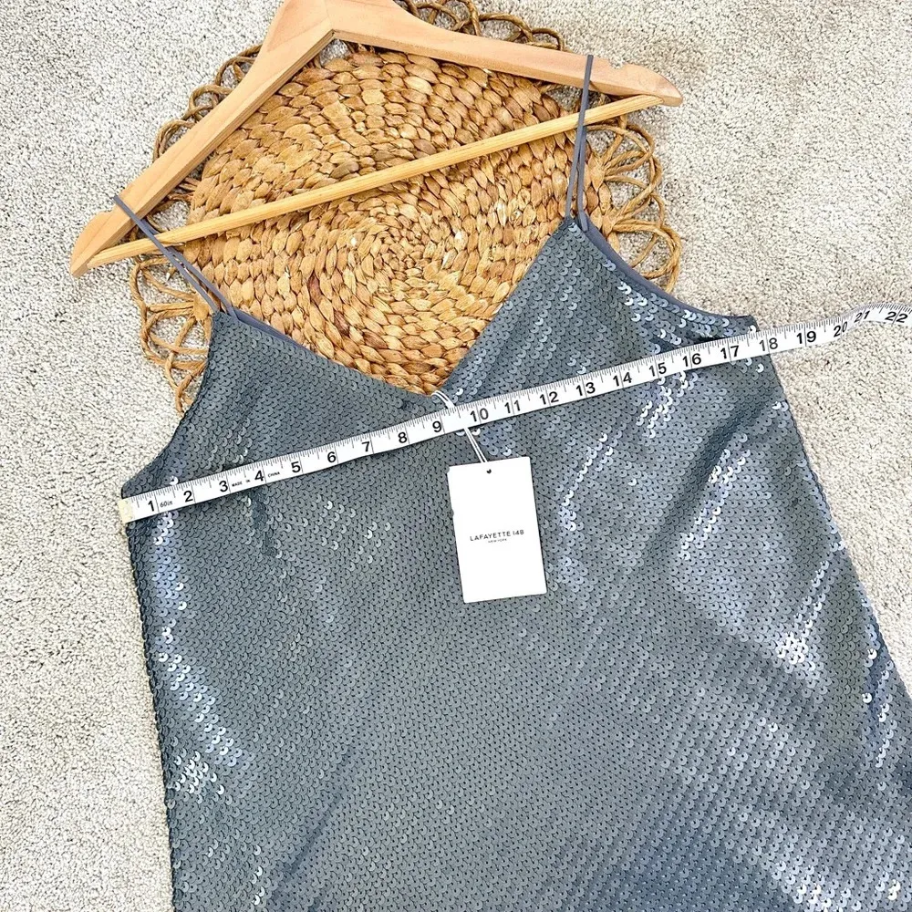 NWT Lafayette 148 New York Eva Sequin Camisole Tank Top in Smoked Slate Size S - Image 15