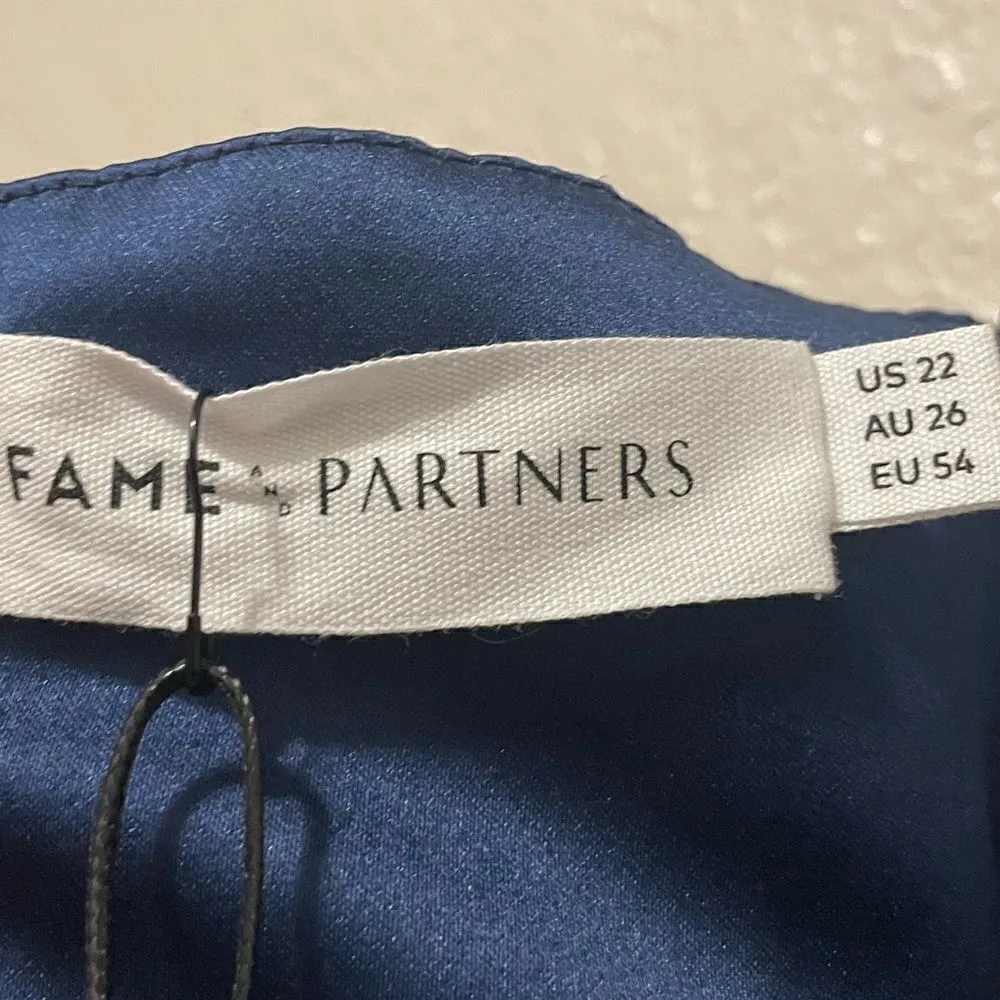 Fame and Partners Plus‎ Size Sarah Midi Gown Duchess Satin Navy Size 22 NWT - Image 8