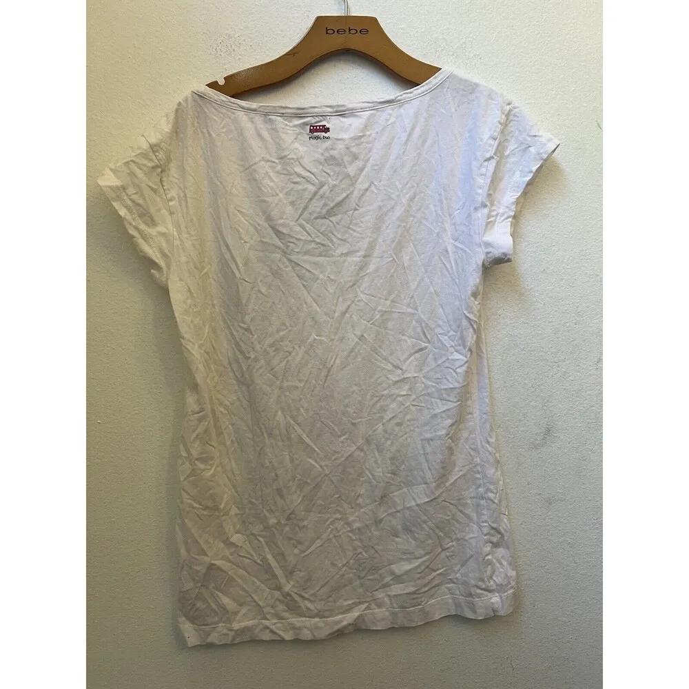 French Connection White Tee with Black Peacock Design - Image 3