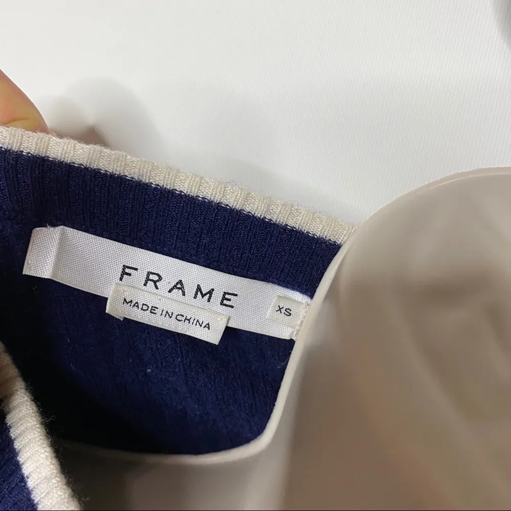 FRAME Double ruffle cuff wool blend sweater In navy XS B5 - Image 7