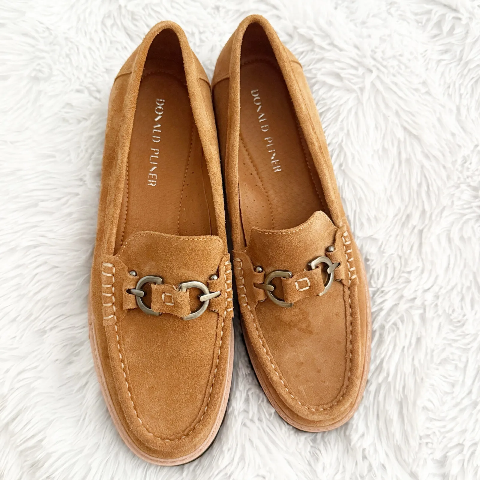 DONALD PLINER | Helio Saddle Brown Suede Leather Lug Sole Loafers Metal Bar | 11 - Image 2