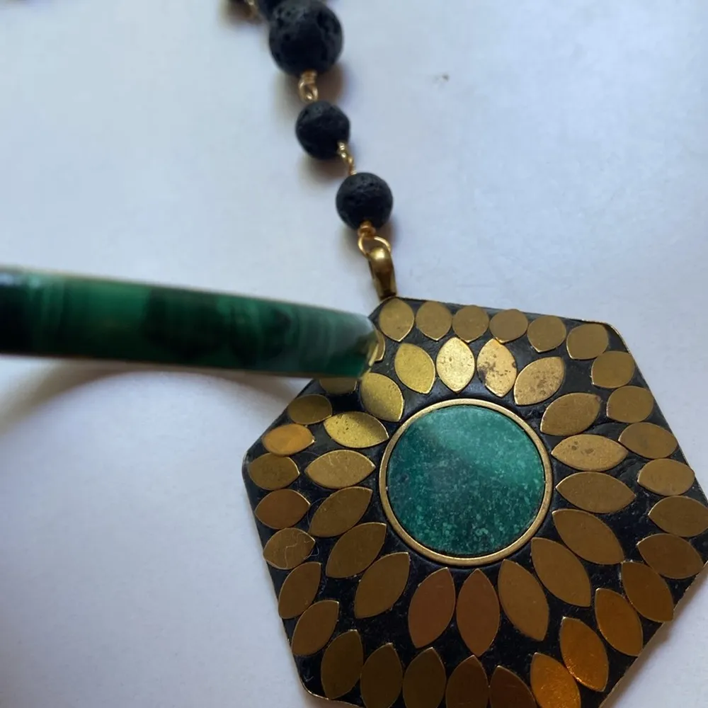 Soft Surroundings Maj Necklace Malachite Hexagon‎ Pendant Statement Medallion - Image 11