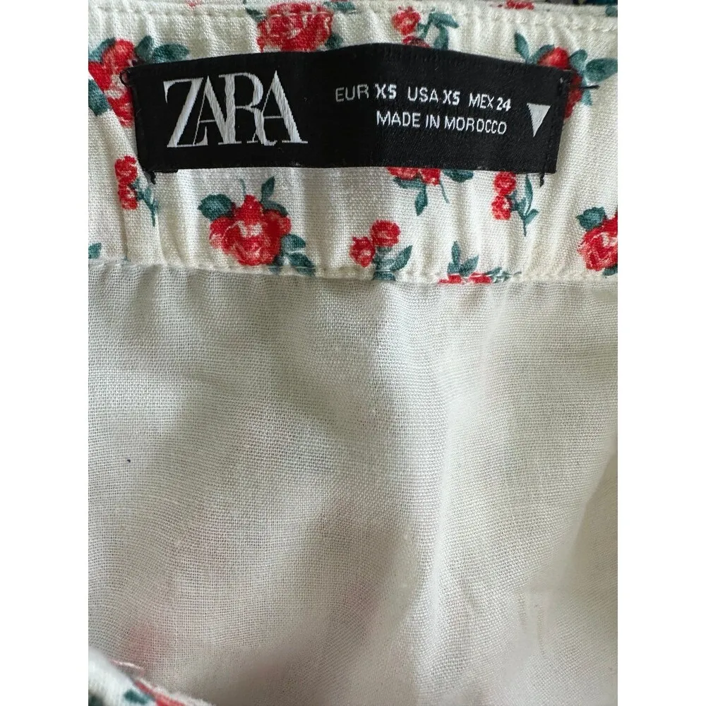 Zara Linen Blend All Over Flowers Floral Lined Ruffle Hem Side Zip Mini Skirt XS - Image 4