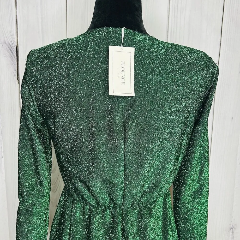NWT Flounce Club London Jersey Wrap Front Mini Dress Sparkle Green Sz US 6 UK 10 - Image 9