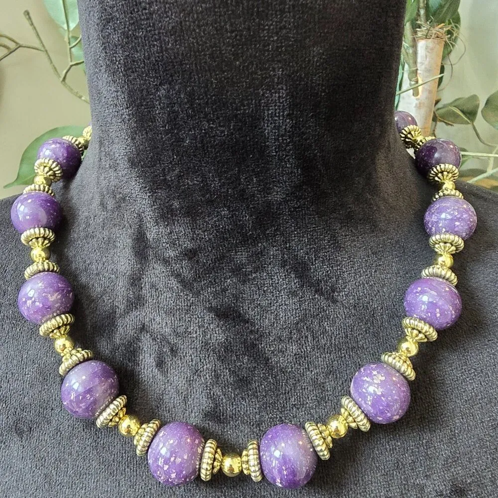 Womens Purple Charoite Navajo Pearls Beaded Necklace Jewelry with Spring Ring - Image 2