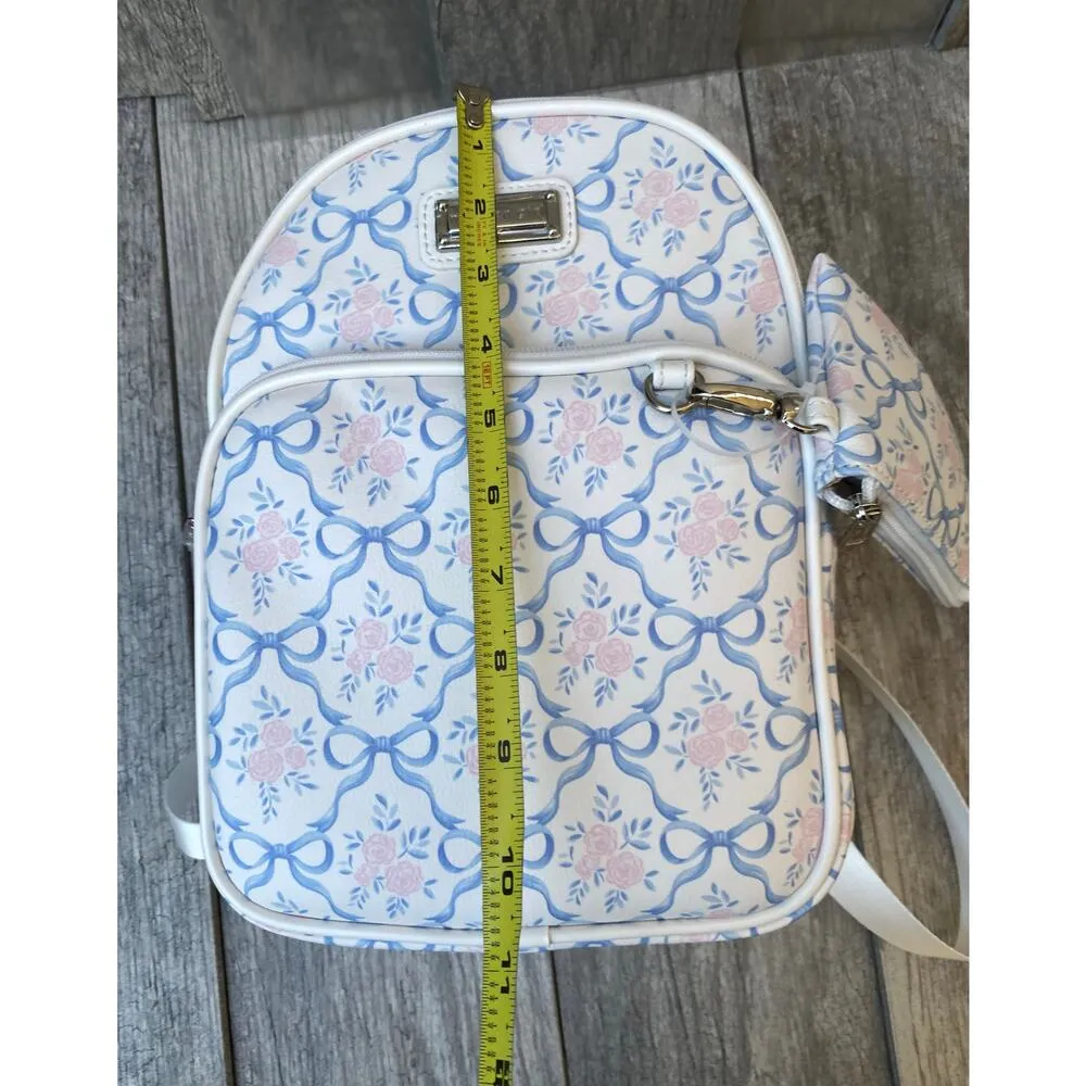 Madden Girl Backpack & Wallet Set – Floral Bows, Pastel Blue & Pink - Image 3