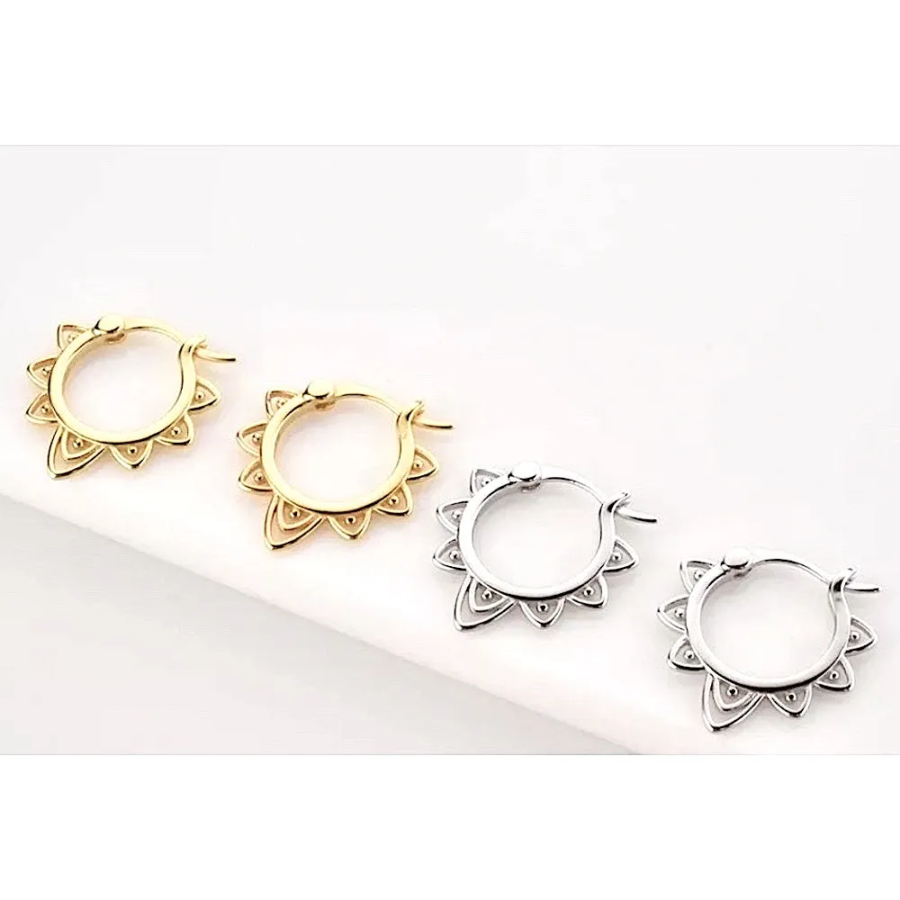 NEW Boho 925‎ Sterling Silver Lotus Flower Hoop Earrings - Image 3