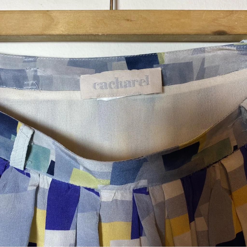 Cacharel Vintage Colorblock Geometric Print Pleated Silk Knee - Image 2