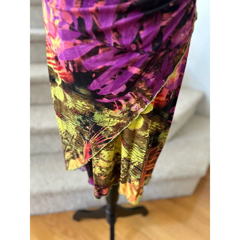 Joseph Ribkoff Tropical Yellow Purple Orchid Palm Leaf Print Sheath Dress - Image 2