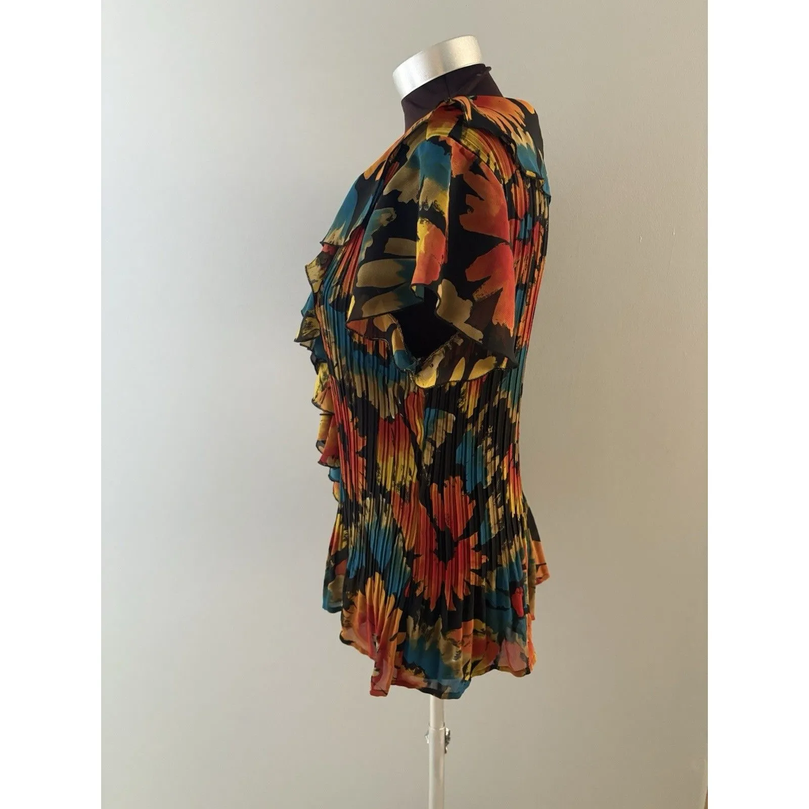 Vintage New York City Design Co Top Size L Brown Floral Ruffle Forest Fairy Fall Orange Size L - Image 2