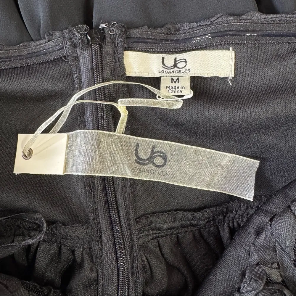 Black Strapless Maxi Dress Ruffled Bust Lined Sheer Skirt by Ya Los Angeles S-M - Image 7