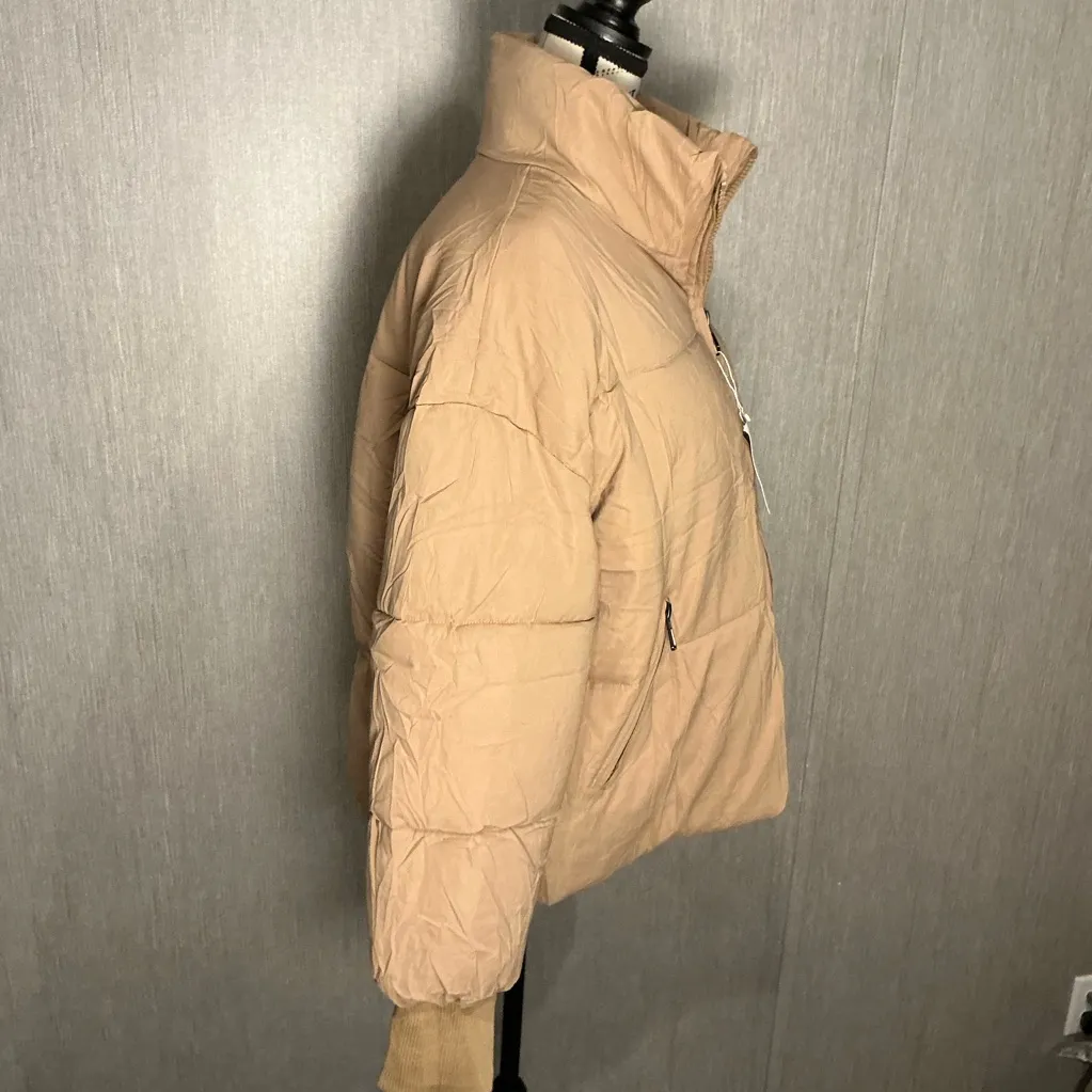 Women’s FLYGO Khaki Puffer Jacket Size XL Tan - Image 14
