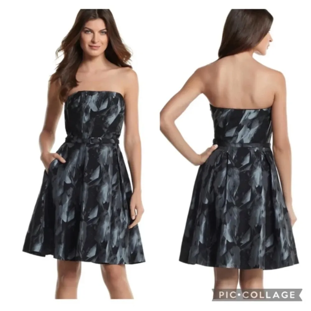 WHBM Strapless Feather Print black and white Dress size 4 - Image 2