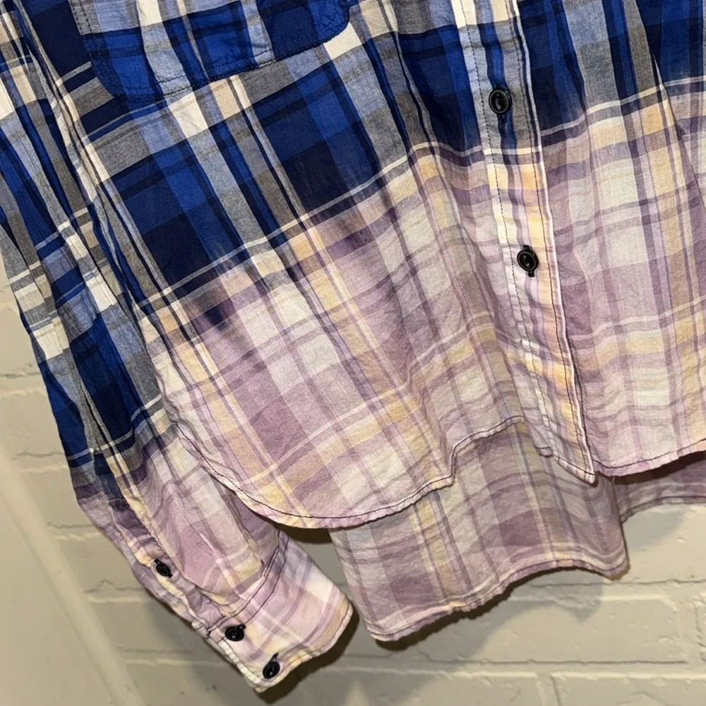 Rag & bone shirt Florian crop hi low plaid ombré fade small oversized - Image 5