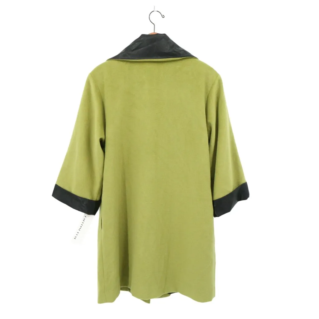 NWT Caroline Rose Green Black Faux Leather Trim Longline Jacket Coat XS - Image 6