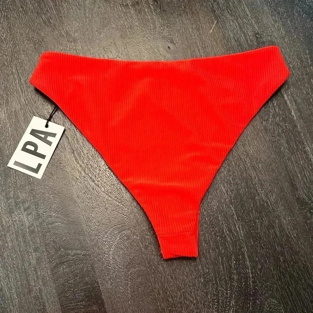 Revolve LPA Red Swim Ribbed Bottom‎ Sz L - Image 4
