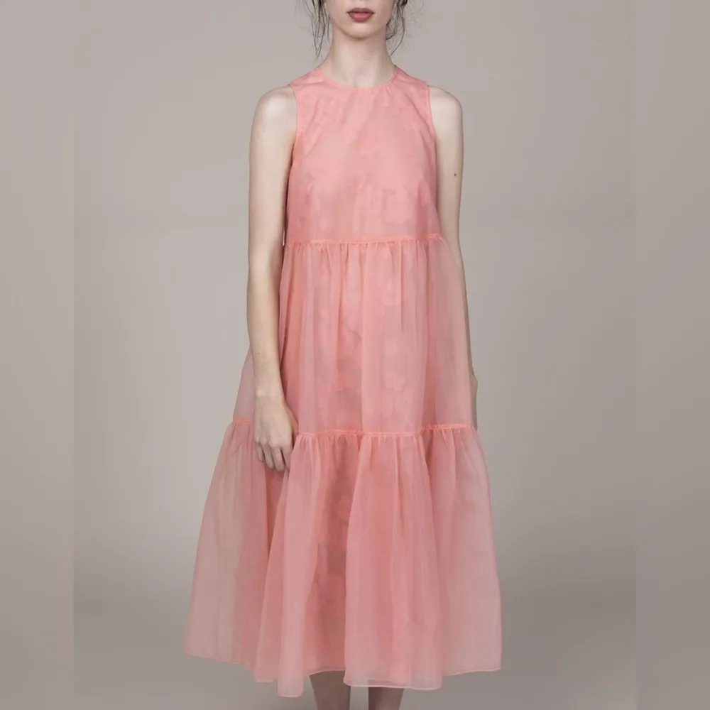 Ulla Johnson Polline Sheer Tiered Organza Midi Dress in bubblegum 6 - Image 14