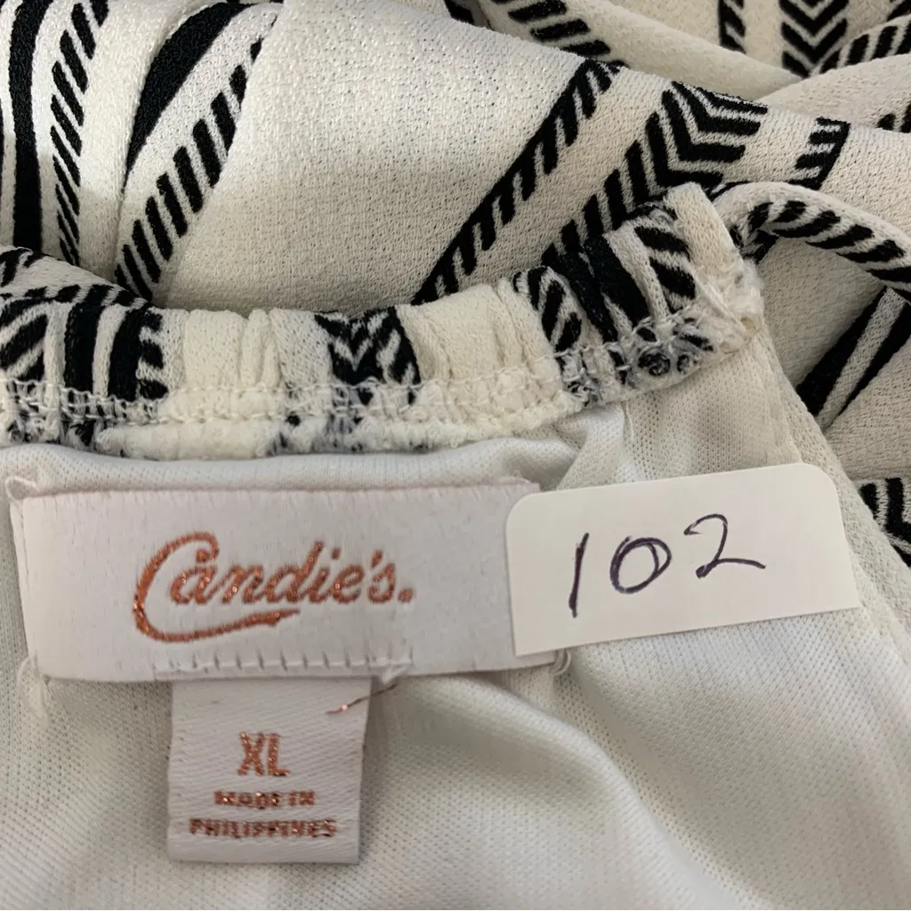 Candie's Dramatic Slit Lined Keyhole Halter Maxi Dress Black/White Stripe SZ XL - Image 7