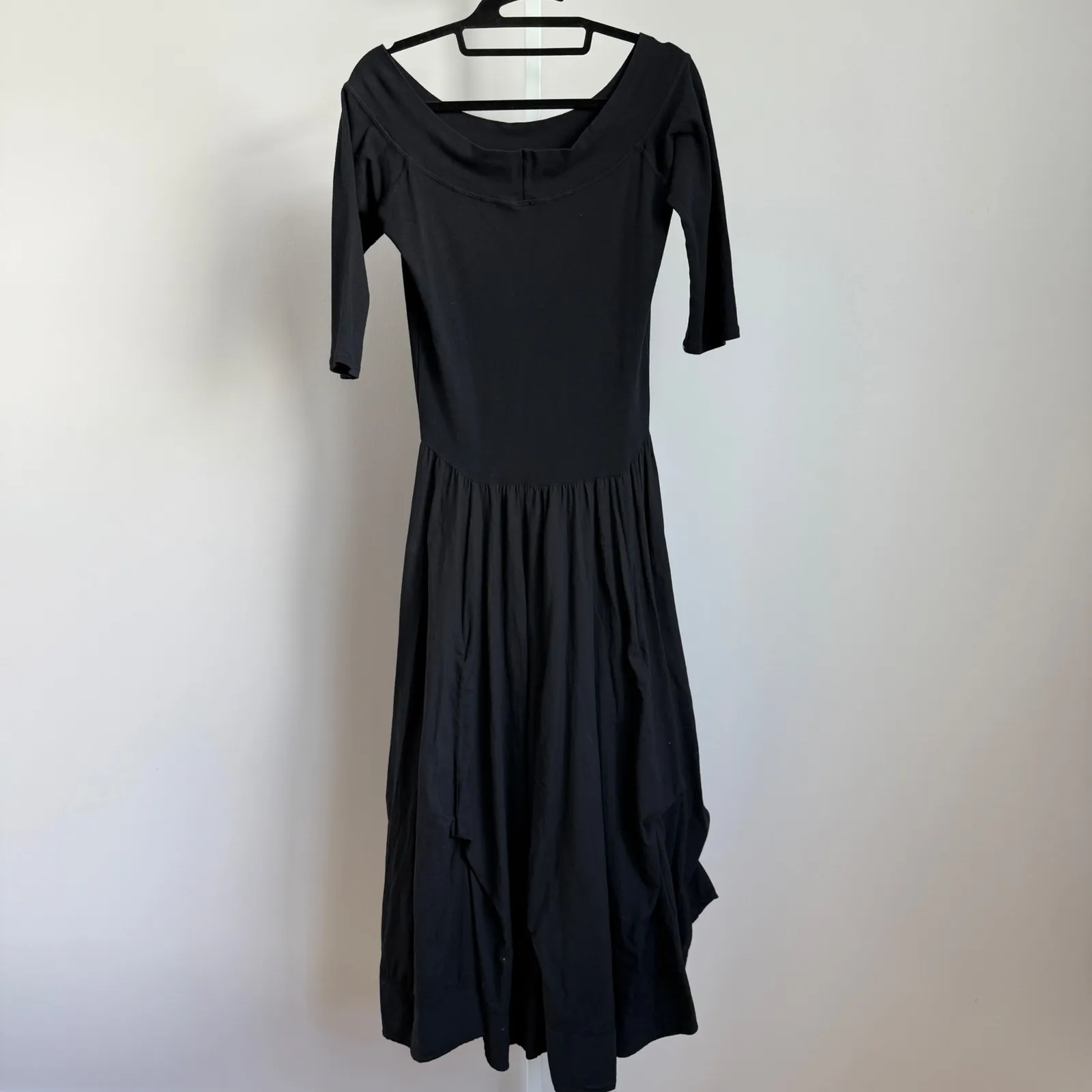 VTG LUNA LUZ sz M 90s Black Off‎ Shoulder Gathered Midi Dress Witchy Whimsigoth Size M - Image 6