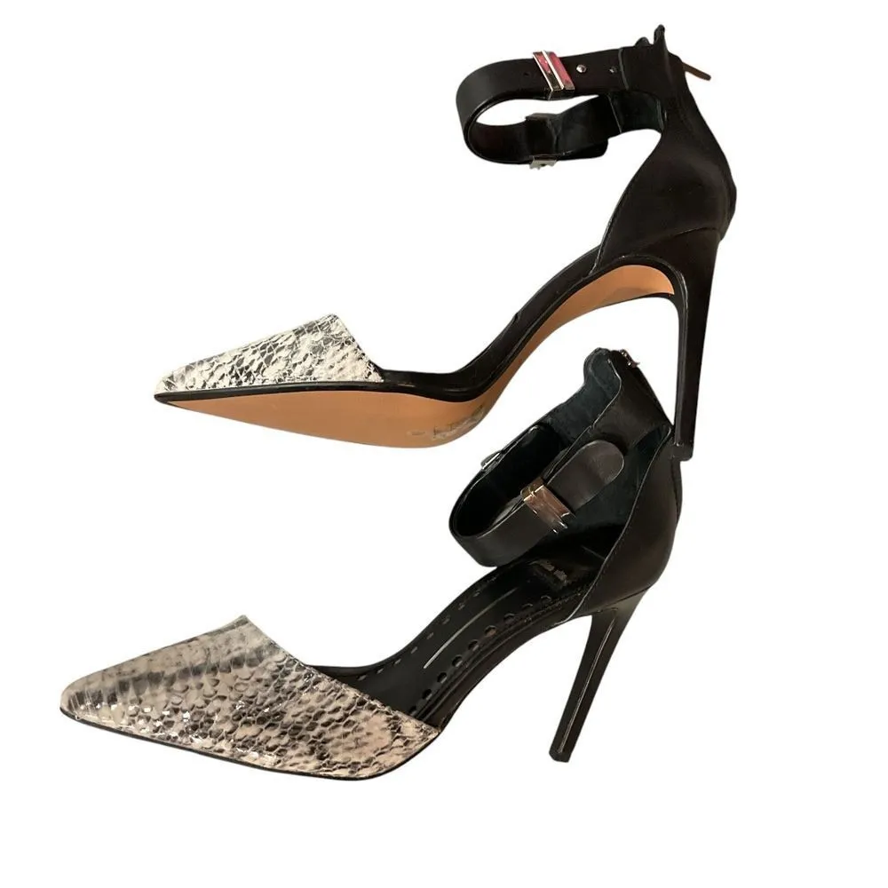 Dolce Vita Snake Print Pointed Stiletto Heels Sz 9.5 w/ Ankle Straps Black Beige - Image 5