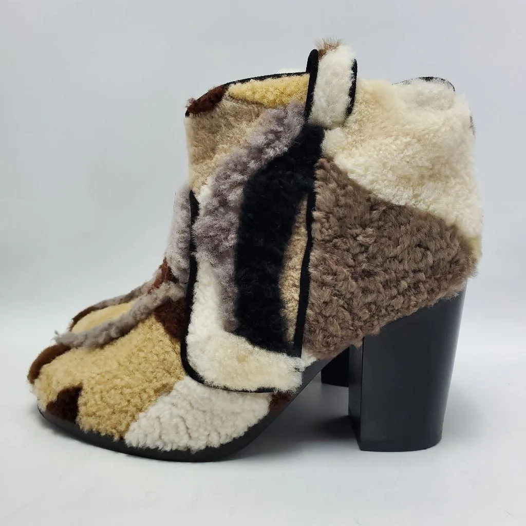 Laurence Dacade Pete Patchwork Shearling Fur Bootie Size 38.5 Brown - Image 2