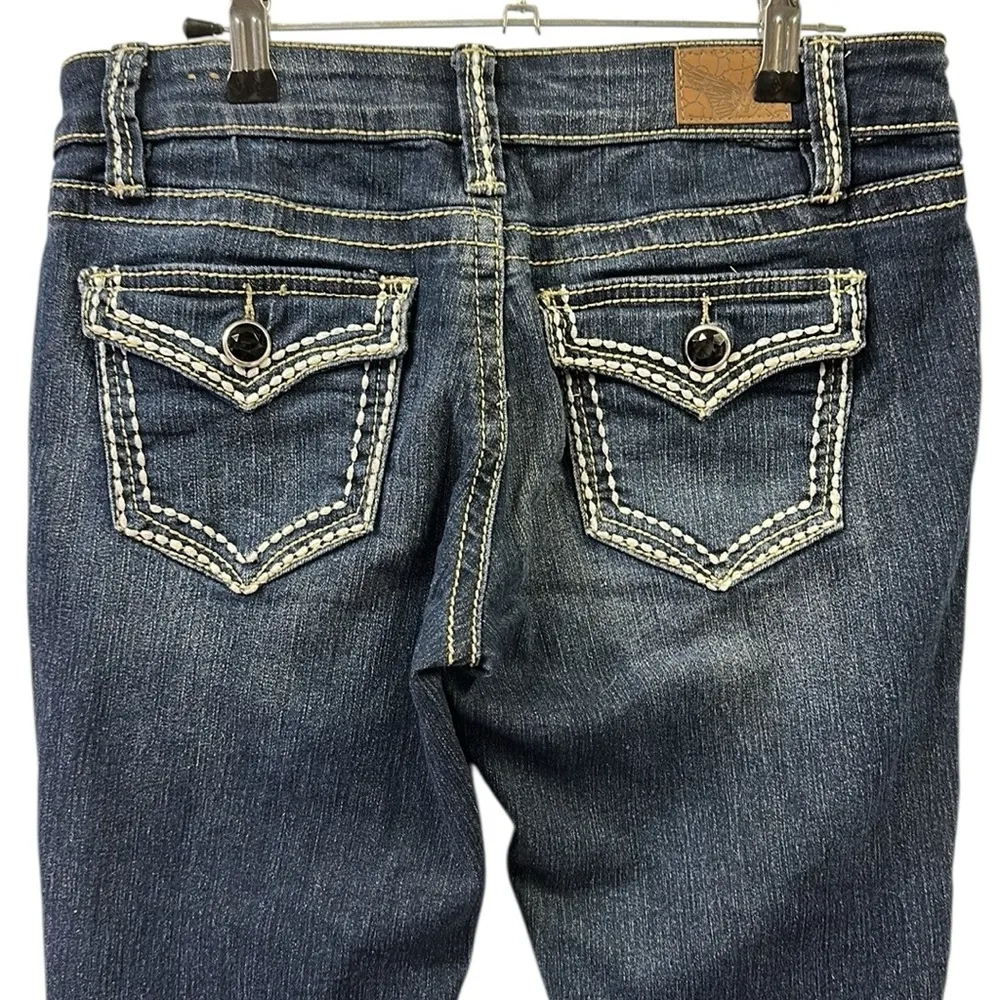 Y2K YMI Embroidered Low Rise Button Flap Pocket Capri Blue Jeans Size 5 - Image 12