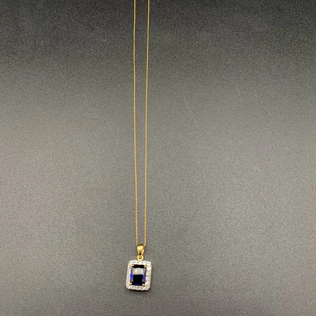 Gold Over 925 Blue CZ And White Sapphire Halo Pendant Necklace Heart Cut Out - Image 4