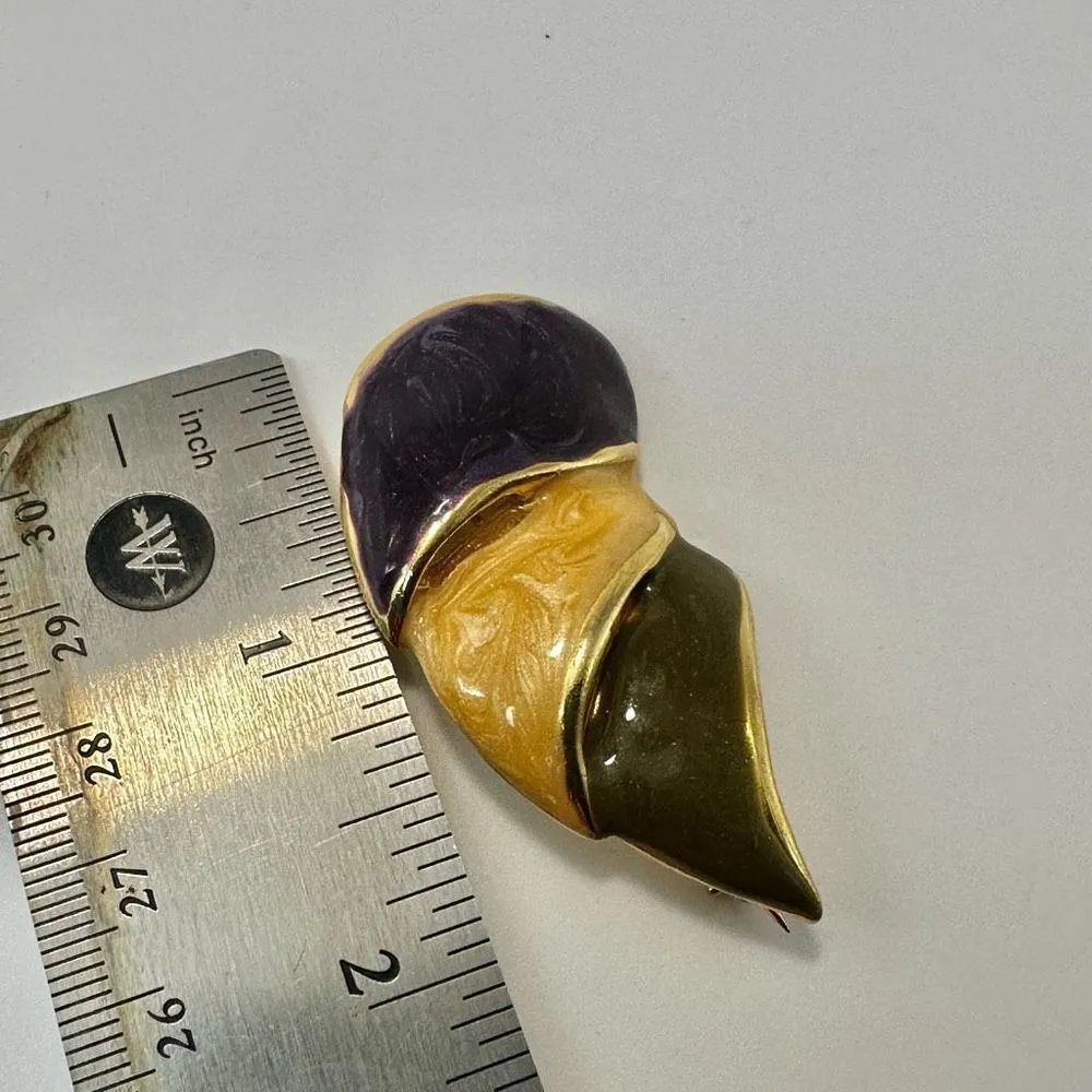 Purple yellow and green enamel brooch - Image 5
