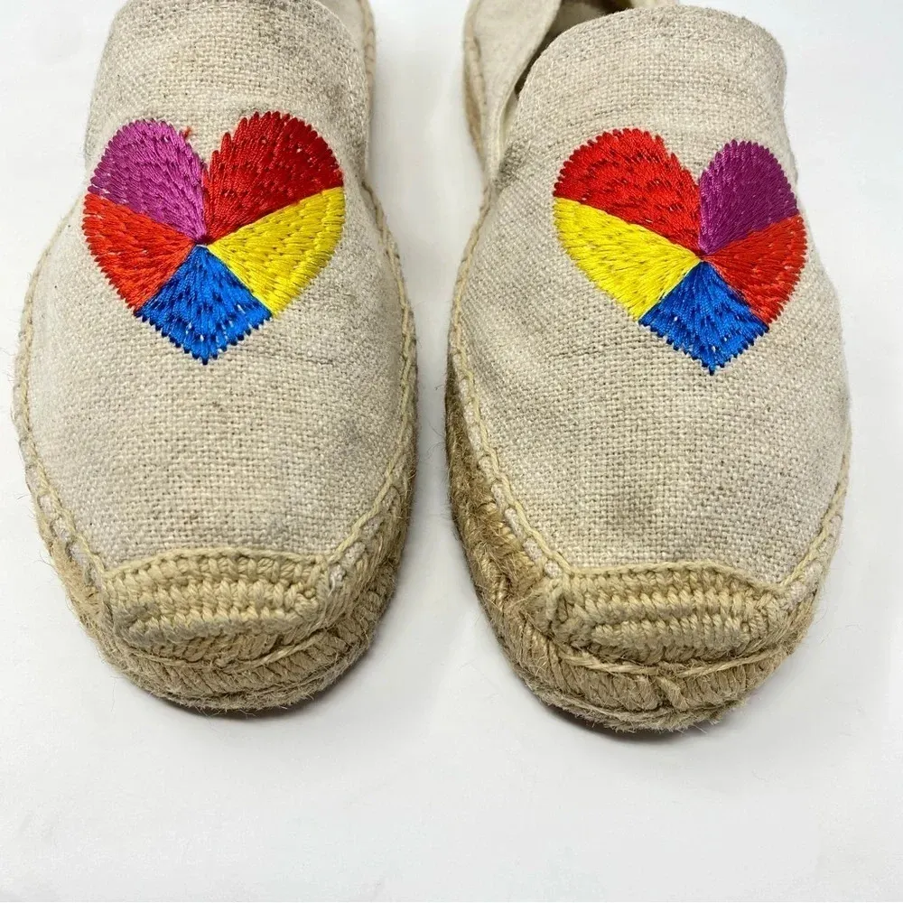 Soludos‎ x Anthropologie rainbow heart espadrilles size 8 slip on embroidered - Image 3