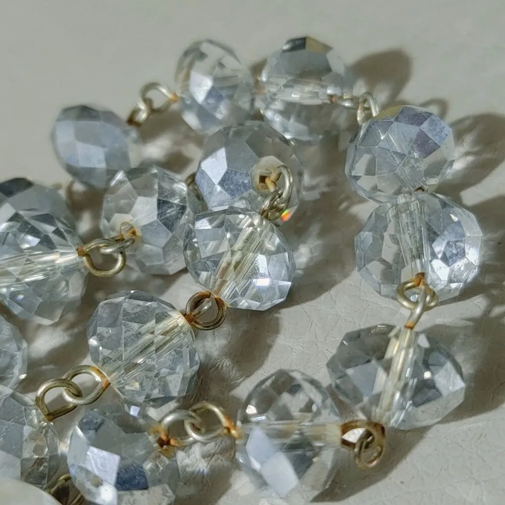 Statement Necklace Multi 8 Strand Glass Crystals Faux Pearls Gold Silver Chunky - Image 8