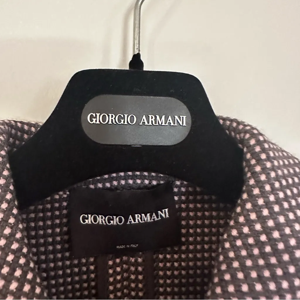 Giorgio Armani Double Breasted Borgo 21 Wool Tweed‎ Blazer Women's 10 Gray Pink - Image 7